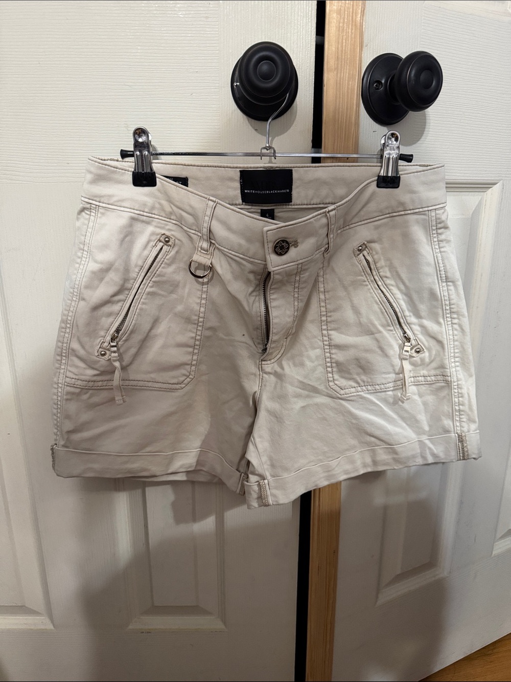 White House Black Market Cream Utility Zip-Pocket Shorts